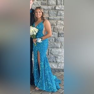 Sparkly Sequin Blue Prom Dress Open Back, Worn Once